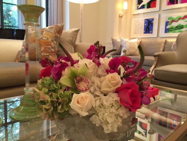 Flower Arrangement on Glass Table